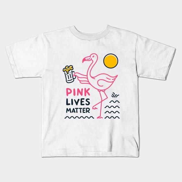 Flamingo and Beer, Pink Lives Matter Kids T-Shirt by VEKTORKITA